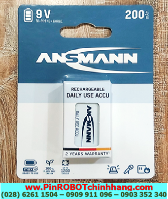 Ansman 9v 200mAh 6HR61; Pin sạc 9v 6HR61 Ansman MaxE 9v-200mAh chính hãng (Loại vỉ 1viên)